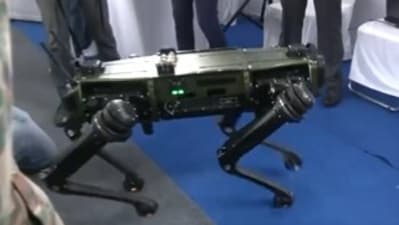 One of the equipment displayed at the symposium was a Multi-utility legged equipment (MULE). (Twitter/ANI)