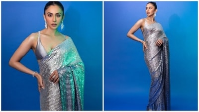 Rakul Preet truly turned heads with her stunning appearance in a silver metallic saree at the Lokmat Most Stylish Awards 2023. (Instagram/@rakulpreet) Rakul Preet truly turned heads with her stunning appearance in a silver metallic saree at the Lokmat Most Stylish Awards 2023. (Instagram/@rakulpreet)
