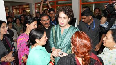 Congress leader Priyanka Gandhi Vadra, accompanied by chief minister Sukhvinder Singh Sukhu, meeting families affected by the August 14 landslide at Summerhill in Shimla on Wednesday. Twenty people had died in the landslide at Shiv Temple in Summerhill. (Deepak Sansta/HT) Congress leader Priyanka Gandhi Vadra, accompanied by chief minister Sukhvinder Singh Sukhu, meeting families affected by the August 14 landslide at Summerhill in Shimla on Wednesday. Twenty people had died in the landslide at Shiv Temple in Summerhill. (Deepak Sansta/HT)