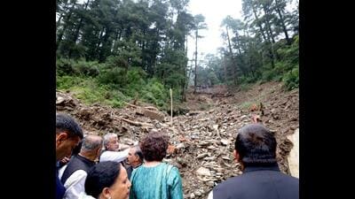 Congress leader Priyanka Gandhi Vadra at landslide-hit Summer Hill in Shimla on Wednesday. Twenty people had died in the rain-triggered landslide on August 14. (ANI Photo) Congress leader Priyanka Gandhi Vadra at landslide-hit Summer Hill in Shimla on Wednesday. Twenty people had died in the rain-triggered landslide on August 14. (ANI Photo)