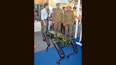 Multi-utility legged equipment (MULE) on display at the North Tech Symposium. (HT Photo) Multi-utility legged equipment (MULE) on display at the North Tech Symposium. (HT Photo)