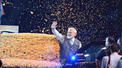 Prime Minister Narendra Modi being welcomed at BJP HQ after the G20 success at party HQ, in New Delhi, India, on Wednesday (Hindustan Times) Prime Minister Narendra Modi being welcomed at BJP HQ after the G20 success at party HQ, in New Delhi, India, on Wednesday (Hindustan Times)