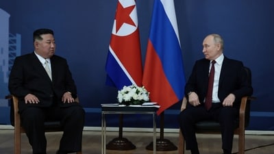 Russia's President Vladimir Putin meets with North Korea's leader Kim Jong Un at the Vostochny Сosmodrome. (Reuters)