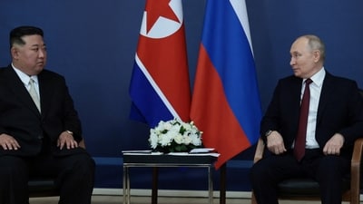 Russia's President Vladimir Putin meets with North Korea's leader Kim Jong Un at the Vostochny Сosmodrome in the far eastern Amur region, Russia. (Reuters)