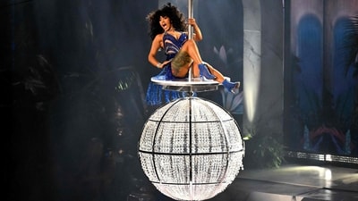 Cardi B performs onstage during the MTV Video Music Awards. Cardi B and Megan Thee Stallion delivered the first performance of their latest joint single Bongos. (AFP) 