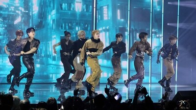 Lee Know, Changbin, Hyunjin, Felix, Bang Chan, I.N, Seungmin and Han of Stray Kids perform onstage at the 2023 MTV Video Music Awards. (Getty Images via AFP) Lee Know, Changbin, Hyunjin, Felix, Bang Chan, I.N, Seungmin and Han of Stray Kids perform onstage at the 2023 MTV Video Music Awards. (Getty Images via AFP)