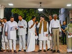 Bihar Deputy Chief Minister Tejashwi Yadav(RJD),  TR Baalu (DMK), Congress General Secretary in-charge (Organisation) KC Venugopal and Aam Aadmi Party (AAP) leader Raghav Chadha, Sanjay Raut (Shiv Sena), Mehbooba Mufti
Former Chief minister of J&K at the residence of Nationalist Congress Party (NCP) Chief Sharad Pawar
