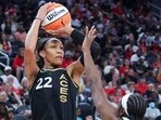 A'ja Wilson #22 of the Las Vegas Aces in action.
