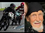 Snapshot of Leslie Harris, world's oldest competitive motorcycle racer. Snapshot of Leslie Harris, world's oldest competitive motorcycle racer.
