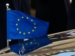 The European flag is seen
