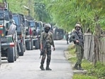 Security personnel at the site of encounter in Anantang on Thursday. (Waseem Andrabi/HT Photo)
