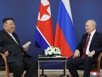 North Korea's leader Kim Jong Un (L) meeting with Russia's President Vladimir Putin at the Vostochny Cosmodrome in Russia.