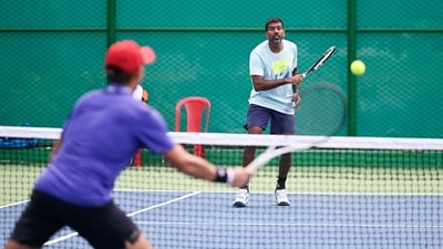 Indian Tennis player Rohan Bopanna in action during practice session ahead of Davis Cup in Lucknow (Deepak Gupta/HT Photo) Indian Tennis player Rohan Bopanna in action during practice session ahead of Davis Cup in Lucknow (Deepak Gupta/HT Photo)