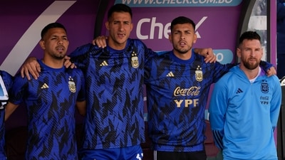 Argentina's Lionel Messi, right, sings the national anthem with teammates prior a qualifying soccer match for the FIFA World Cup 2026. (AP) Argentina's Lionel Messi, right, sings the national anthem with teammates prior a qualifying soccer match for the FIFA World Cup 2026. (AP)