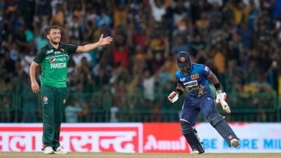 While momentum swung wildly in the final over, Charith Asalanka saw Sri Lanka through to the final. He finished unbeaten on 49 off 47. (AP) While momentum swung wildly in the final over, Charith Asalanka saw Sri Lanka through to the final. He finished unbeaten on 49 off 47. (AP)