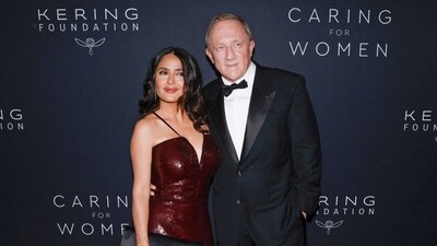 Salma Hayek and her husband, French businessman Francois-Henri Pinault, arrive for the Kering Foundation's second annual Caring for Women Dinner at The Pool in New York City on September 12. The event was held for raising funds for non-governmental organisations that work to support women, who faced domestic abuse. (AFP) Salma Hayek and her husband, French businessman Francois-Henri Pinault, arrive for the Kering Foundation's second annual Caring for Women Dinner at The Pool in New York City on September 12. The event was held for raising funds for non-governmental organisations that work to support women, who faced domestic abuse. (AFP)