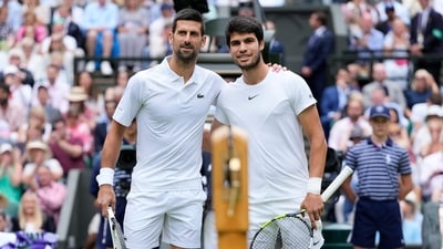 Serbia's Novak Djokovic, left, and Spain's Carlos Alcaraz pose for a photo (AP) Serbia's Novak Djokovic, left, and Spain's Carlos Alcaraz pose for a photo (AP)