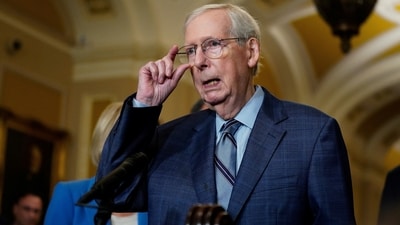 U.S. Senate Minority Leader Mitch McConnell (R-KY) speaks to reporters following the Senate Republicans weekly policy lunch at the U.S. Capitol in Washington, U.S., September 12, 2023. REUTERS/Elizabeth Frantz (REUTERS)