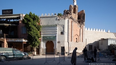The earthquake damaged several culturally significant sites in Morocco, including the Kharbouch Mosque in Marrakech. (Lafargue Raphael/ABACA/picture alliance) The earthquake damaged several culturally significant sites in Morocco, including the Kharbouch Mosque in Marrakech. (Lafargue Raphael/ABACA/picture alliance)