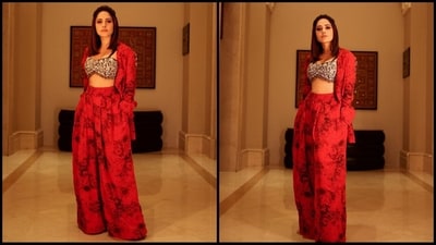 Nushrratt's stunning outfit is from the shelves of fashion designer Bhumika Sharma and comes with a hefty price tag of  <span class='webrupee'>₹</span>48,500. (Instagram/@nushrrattbharuccha)