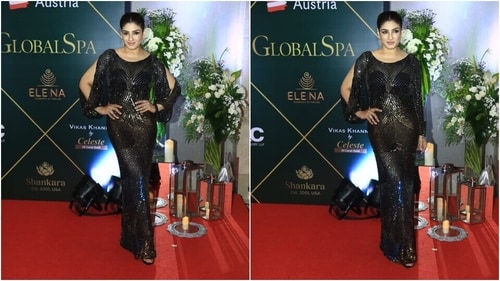 Raveena Tandon strikes a pose at the Globalspa Awards 2023 red carpet last night. (HT Photo/Varinder Chawla) Raveena Tandon strikes a pose at the Globalspa Awards 2023 red carpet last night. (HT Photo/Varinder Chawla)