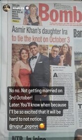 Aamir Khan's daughter Ira Khan refutes wedding rumours.
