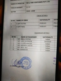 The list of passengers on board the private jet. (Sourced image) The list of passengers on board the private jet. (Sourced image)