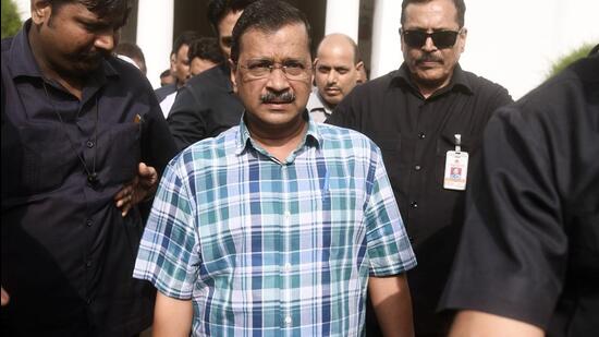 Delhi chief minister Arvind Kejriwal and AAP MP Sanjay Singh were summoned by a judge in Gujarat to face trial in a criminal defamation case (HT File)
