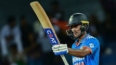 India's Shubman Gill celebrates after scoring a half-century (50 runs) during the Asia Cup 2023 Super Four one-day international (ODI) cricket match between India and Bangladesh (AFP)