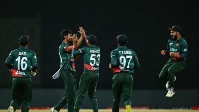 Debutant Tanzim Hasan then got them off to a flier in the Indian innings, dismissing Indian captain Rohit Sharma and Tilak Varma in his first two overs. (AFP) Debutant Tanzim Hasan then got them off to a flier in the Indian innings, dismissing Indian captain Rohit Sharma and Tilak Varma in his first two overs. (AFP)