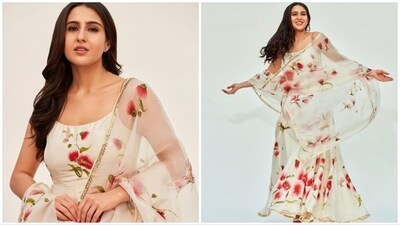 Sara Ali Khan: If shimmer isn't your preference, opt for a sophisticated floral-printed suit with a modern touch. (Instagram/@saraalikhan95) Sara Ali Khan: If shimmer isn't your preference, opt for a sophisticated floral-printed suit with a modern touch. (Instagram/@saraalikhan95)