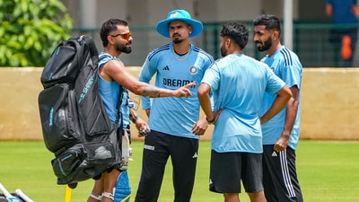 Indian cricketers Virat Kohli, Jasprit Bumrah, Shardul Thakur and Shreyas Iyer during a training session (PTI) Indian cricketers Virat Kohli, Jasprit Bumrah, Shardul Thakur and Shreyas Iyer during a training session (PTI)