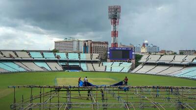 Preparation underway at the Eden Gardens ahead of ICC Men's Cricket World Cup 2023, in Kolkata. (PTI) Preparation underway at the Eden Gardens ahead of ICC Men's Cricket World Cup 2023, in Kolkata. (PTI)