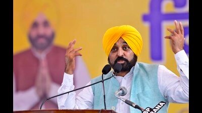 Punjab CM Bhagwant Singh Mann addressing the farmers during Kisan Mela in Ludhiana on Thursday. (HT photo)