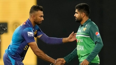 Sri Lankan captain Dasun Shanaka shakes hands with Pakistan's captain Babar Azam after their two wickets win in the Asia Cup cricket match between Pakistan and Sri Lanka in Colombo (AP) Sri Lankan captain Dasun Shanaka shakes hands with Pakistan's captain Babar Azam after their two wickets win in the Asia Cup cricket match between Pakistan and Sri Lanka in Colombo (AP)