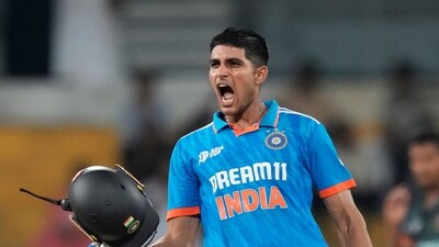 Gill eventually scored his fifth ODI century. He upped the ante after that but eventually fell for 121 off 133 balls. (AP) Gill eventually scored his fifth ODI century. He upped the ante after that but eventually fell for 121 off 133 balls. (AP)