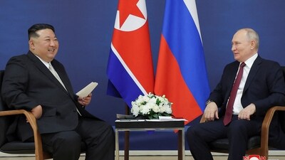 On Wednesday, Kim Jong Un had a meeting with President Putin at the Vostochny Cosmodrome, during which they exchanged greetings with a 40-second handshake. However, on Thursday, Kim Jong Un was mostly out of the public eye and then reappeared on local time Friday. (AFP) On Wednesday, Kim Jong Un had a meeting with President Putin at the Vostochny Cosmodrome, during which they exchanged greetings with a 40-second handshake. However, on Thursday, Kim Jong Un was mostly out of the public eye and then reappeared on local time Friday. (AFP)