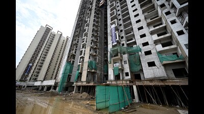 The incident took place around 8.30am at the construction site of Amrapali Dream Valley Society (Phase-2) in Techzone-4, said police. (Sunil Ghosh/HT Photo) The incident took place around 8.30am at the construction site of Amrapali Dream Valley Society (Phase-2) in Techzone-4, said police. (Sunil Ghosh/HT Photo)