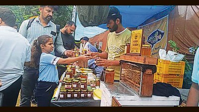 Visitors buying organic honey from a stall at the Kisan Mela in Ludhiana on Friday. (HT Photo) Visitors buying organic honey from a stall at the Kisan Mela in Ludhiana on Friday. (HT Photo)