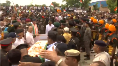 Panipat: Massive gathering at Major Aashish Dhonchak's Panipat village to pay last respect to the army officer. Panipat: Massive gathering at Major Aashish Dhonchak's Panipat village to pay last respect to the army officer.