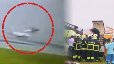 Mumbai airport crash: Screengrab of the video shows moments before the incident happened on Thursday. Mumbai airport crash: Screengrab of the video shows moments before the incident happened on Thursday.