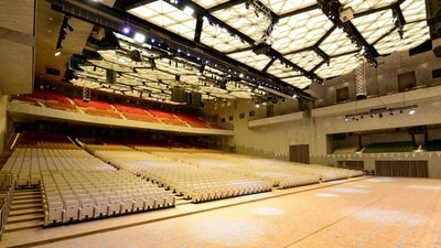The Main auditorium is the plenary hall for the Convention Center and is equipped with a seating capacity of&nbsp; around 6,000 guests. The auditorium - with wooden floors - has an automated seating system that allows the floor to be a flat floor or an auditorium style tiered seating for different seating configurations. (Facebook/Narendra Modi)