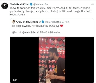 Shah Rukh Khan's response to Anirudh. Shah Rukh Khan's response to Anirudh.