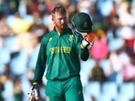 South Africa's Heinrich Klaasen celebrates after reaching his century