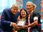 Vice President Jagdeep Dhankhar confers an award on Subbayya Muthaiya Karai during the Sangeet Natak Akademi Amrit Awards, in New Delhi, Saturday, Sept. 16. Vice President Jagdeep Dhankhar confers an award on Subbayya Muthaiya Karai during the Sangeet Natak Akademi Amrit Awards, in New Delhi, Saturday, Sept. 16.