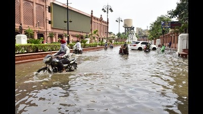 A file photo of waterlogged Heritage Street after heavy rain in Amritsar. (HT Photo) A file photo of waterlogged Heritage Street after heavy rain in Amritsar. (HT Photo)