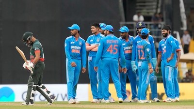 Shamim Hossain leaves after being dismissed as Indian players celebrate during Asia Cup (AP) Shamim Hossain leaves after being dismissed as Indian players celebrate during Asia Cup (AP)