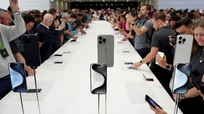 The iPhone 15 Pro is presented during the 'Wonderlust' event at the company's headquarters in Cupertino, California, U.S. (REUTERS)