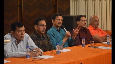 All India JP Atray Memorial Cricket tournament convener Vivek Atray addressing a press conference in Panchkula. (Sant Arora /HT) All India JP Atray Memorial Cricket tournament convener Vivek Atray addressing a press conference in Panchkula. (Sant Arora /HT)