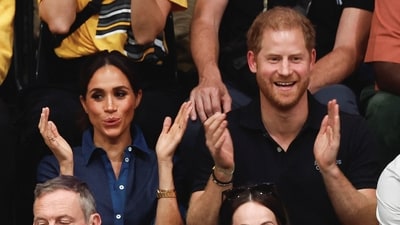 Britain's Prince Harry, Duke of Sussex and his wife Meghan, Duchess of Sussex, attend the sitting volleyball finals at the 2023 Invictus Games, an international multi-sport event for injured soldiers, in Duesseldorf, Germany September 15, 2023. REUTERS/Piroschka Van De Wouw (REUTERS)